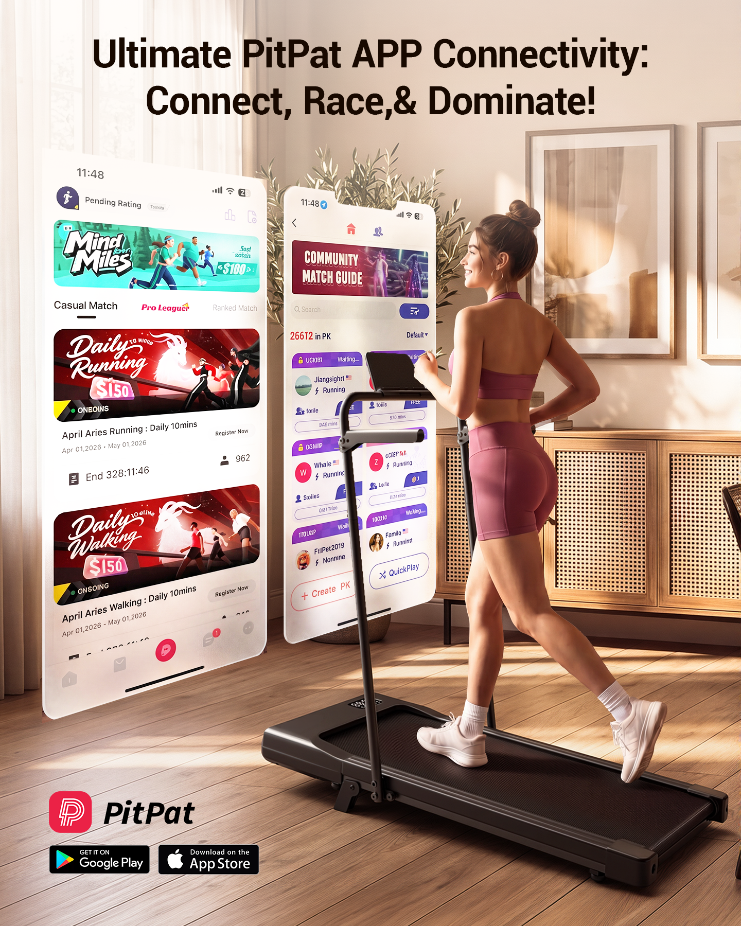 MJWW Treadmill Walking Pad with Handrail, Phone Holder and 6% Incline