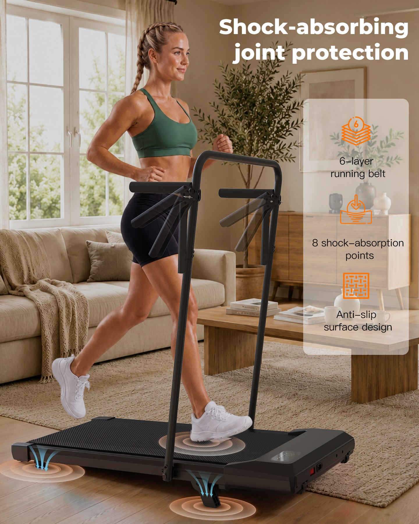MJWW Compact Walking Pad Treadmill with Handrail and 6% Incline, Portable Under Desk Treadmill for Apartment and Home Office