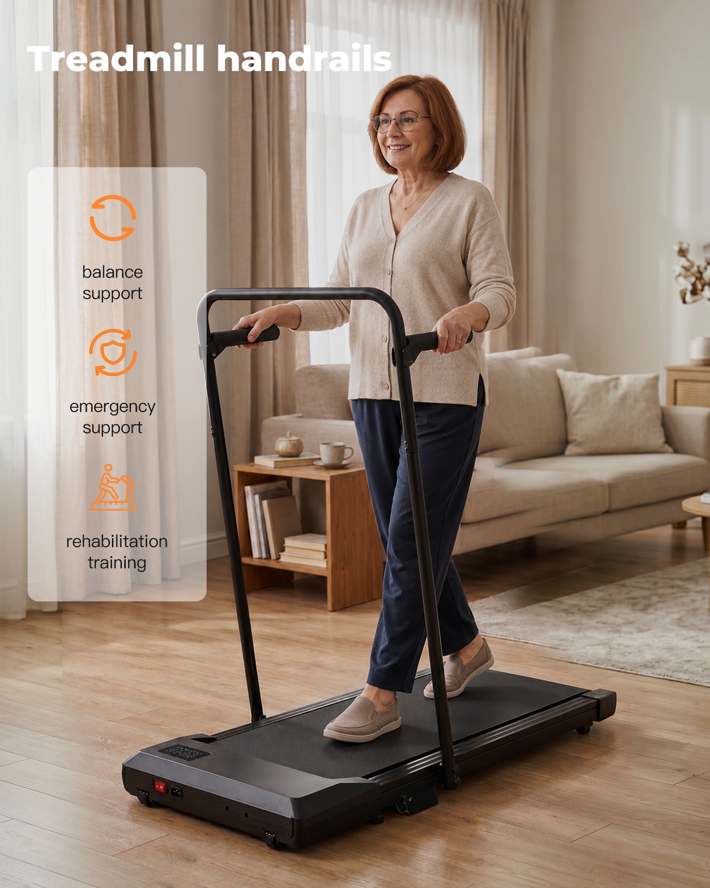 MJWW Compact Walking Pad Treadmill with Handrail and 6% Incline, Portable Under Desk Treadmill for Apartment and Home Office