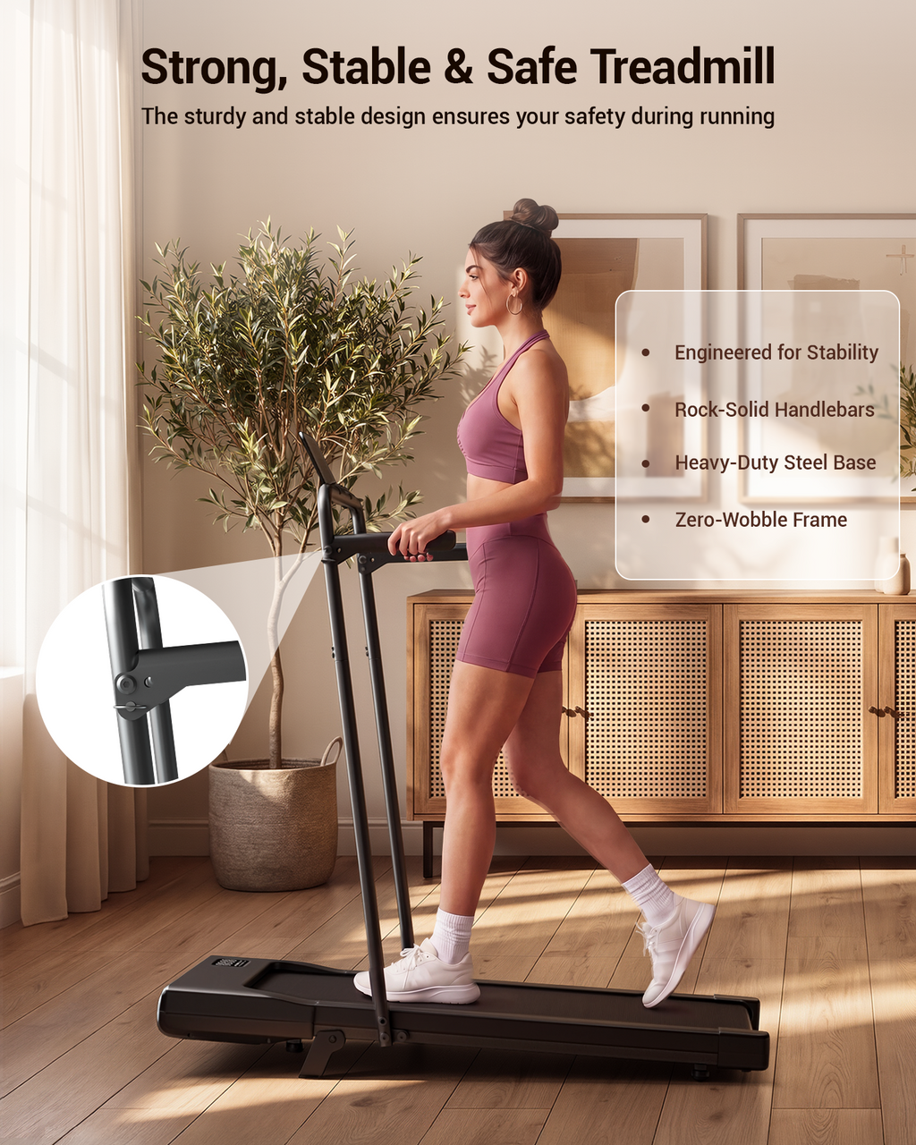 MJWW Treadmill Walking Pad with Handrail, Phone Holder and 6% Incline